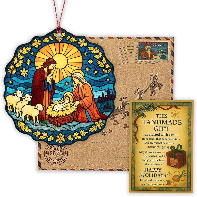 NELXI Nativity Ornaments, Religious Christmas Ornament with Holy Family - Christian Nativity Scene Decorations for Tree, Christmas Ornaments 2025 - Faith-Based Christian Ornament for Home, The Great Gift - Image 5